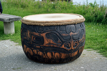 A Large Pow Wow Drum Expertly Crafted For Cultural Celebrations
