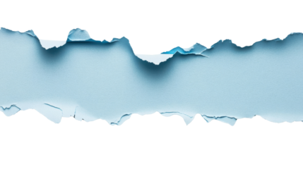 Torn horizontal light blue paper piece with transparent background revealing checkered pattern