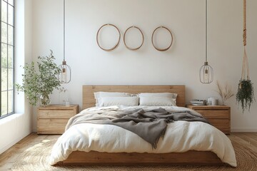 Cozy Scandinavian Bedroom Interior Design with Wooden Bed and Natural Light