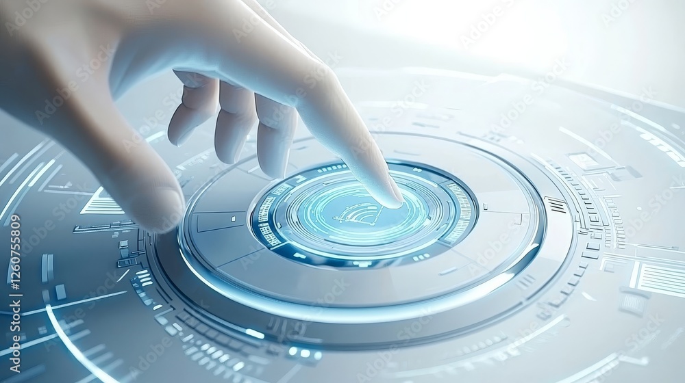 Poster hand interacting with futuristic interface, a glimpse into advanced technology and user experience
