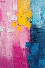 Fototapeta premium Vibrant Abstract Textured Painting with Pink, Yellow, and Blue Color Blocks