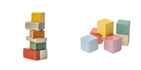 Colorful Wooden Building Blocks Stacked and Arranged for Play