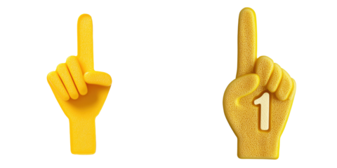 Foam finger fan accessory with the number one symbol on a transparent background