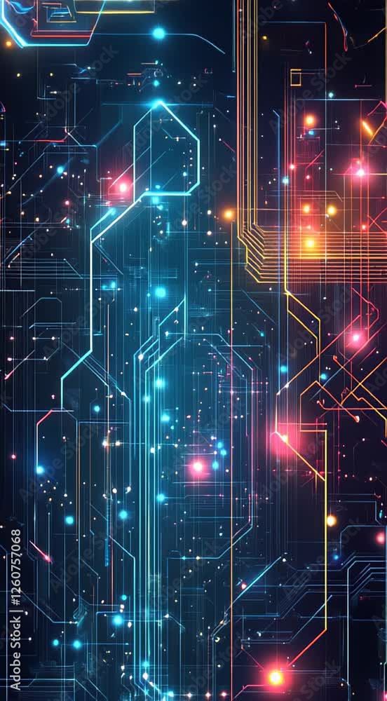 Poster dynamic abstract digital background featuring glowing lines and vibrant colors, creating a futuristi