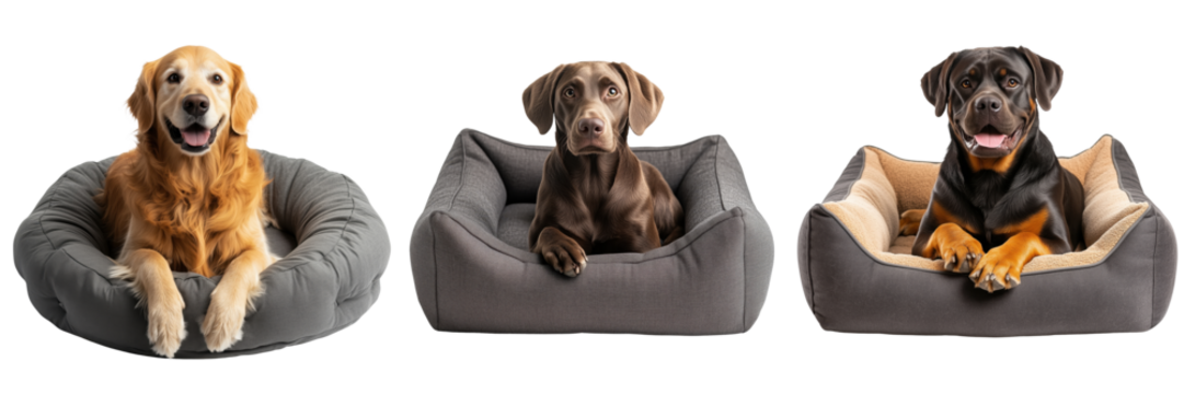 A chew-resistant pet bed for large dogs isolated on a transparent background
