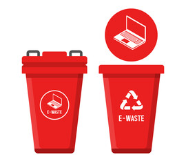 Recycling Bin for electronic waste. Container for electronic waste. Red trash can. Vector illustration isolated on white background.