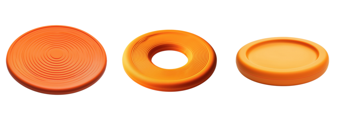 Set of durable dog frisbee made of soft rubber isolated on a transparent background