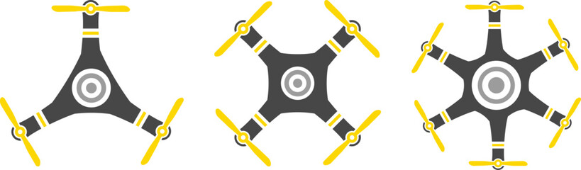 Drone Illustration equipped with IOT technology flying over a vineyard. Aerial mobile drone. Drone with action camera isolated on white background. Vector flat illustration. 