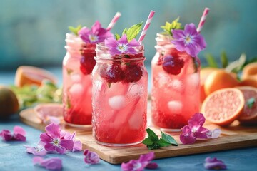 Refreshing Summer Beverage with Iced Tea Fruit Spritzer and Mint