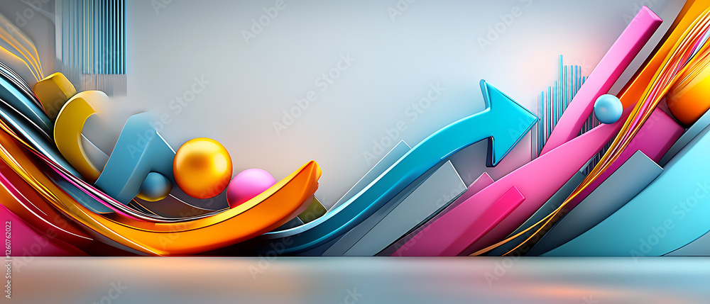 Poster dynamic abstract shapes and arrows studio graphic design colorful environment close-up view modern c