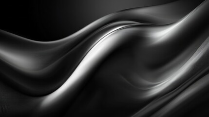 Fototapeta premium Soft waves of dark gray and black fabric create a mesmerizing dance of light and shadow. The smooth texture and fluidity evoke a sense of tranquility and mystery in the composition