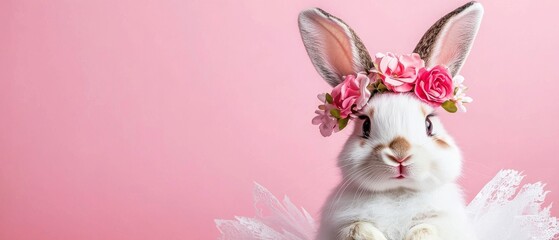 Easter Bunny Portrait Spring Festival Animal Photography Pink Background Close-Up Cute Concept