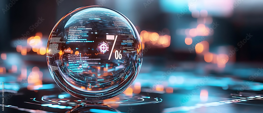 Poster digital sphere displaying data analytics trends futuristic office visual representation high-tech en