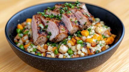 Fototapeta premium Grilled Tuna with Quinoa and Vegetables, Restaurant Dish