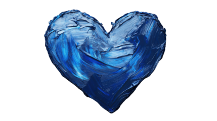 Blue heart painting representing love and affection on transparent background