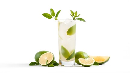 Fototapeta premium Mojito cocktail - summer drink set isolated on white