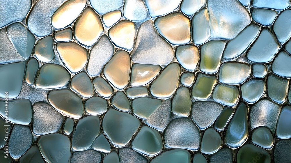 Poster close-up of a pebble glass mosaic. unique textures and light reflections create a beautiful and sere