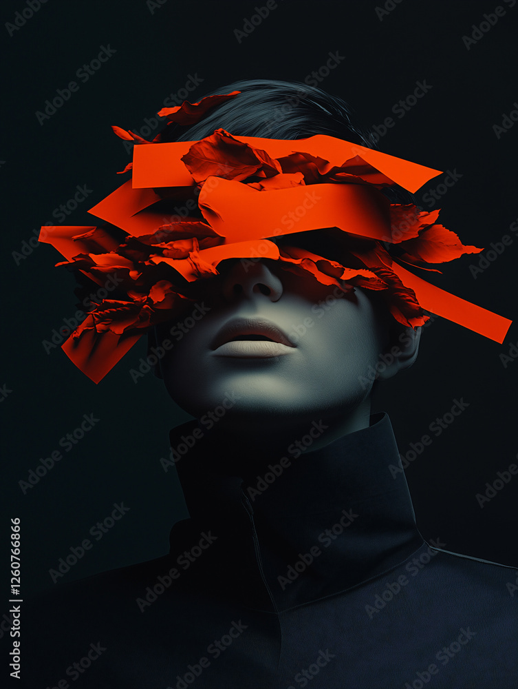 Aufkleber obscured identity: a stylized portrait of a person, their face partially concealed by a chaotic arra