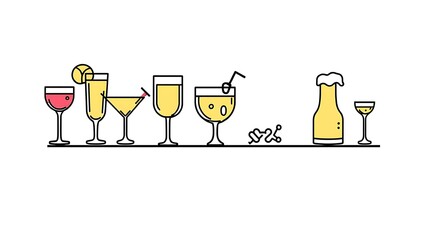 Drinks, coctails and beer isolated on white background