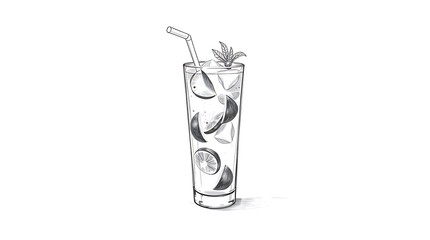 Mojito cocktail - summer drink set isolated on white