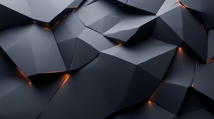 Abstract Dark Grey Polygonal Background With Orange Glow