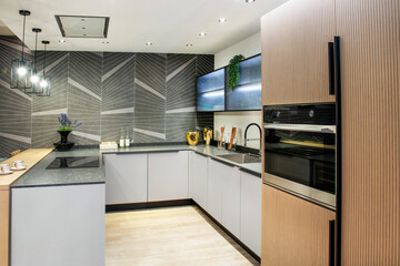Modern kitchen showing contemporary design and furnishing