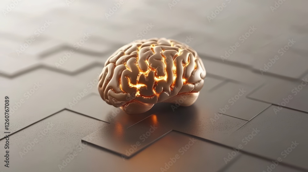 Aufkleber illuminated brain model on geometric surface highlighting neural pathways