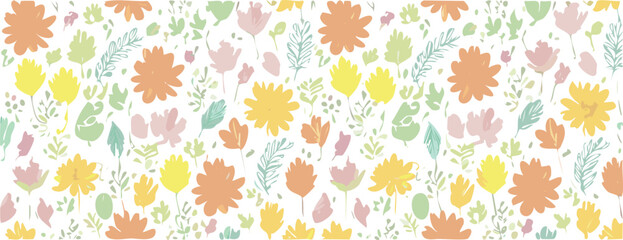Obraz premium Floral decorative pattern with different flowers and plants, summer design, vector background.