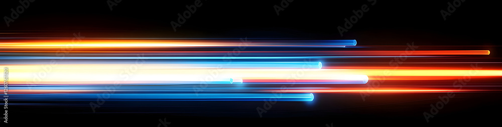 Poster Abstract background with blurred multicolored light trails and streaks creating a dynamic energetic and futuristic visual effect suggesting high speed movement and digital technology