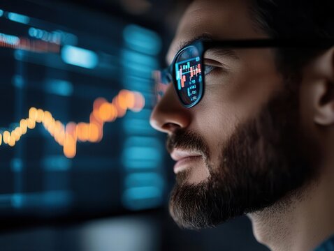 Business professional analyzing undervalued stocks with futuristic tools, Value Stocks  Valuation  Returns, advanced financial insights