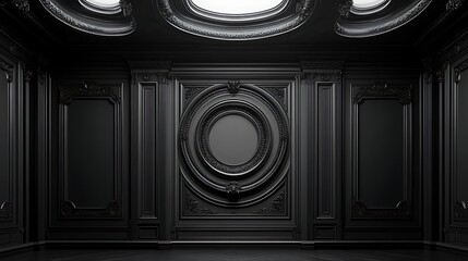 Elegant Black Room With Intricate Wall Paneling