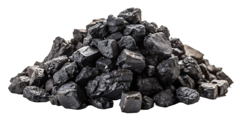 Pile of Crushed Coal Pieces isolated on white background as transparent. PNG. AI GENERATED
