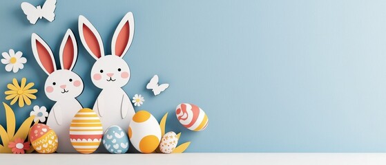 Obraz premium Easter Celebration Festive Decor Home Interior Colorful Eggs and Bunnies Playful Vibe