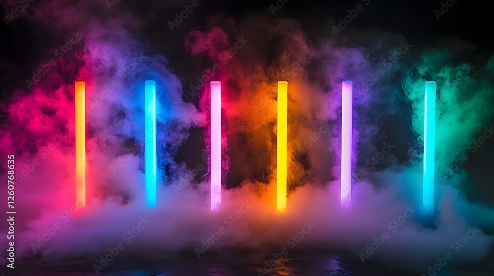 Fototapete breathtaking abstract composition of vibrant multicolored smoke neon lights and ethereal luminous en