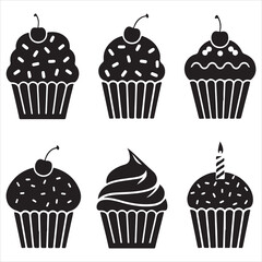 set vector various style cupcake silhouettes