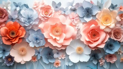 Naklejka premium Floral paper wall art with blue and pink flower accents.