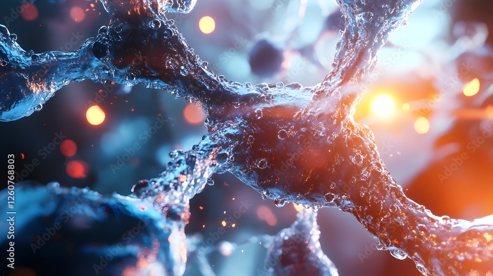 Poster Breathtaking abstract digital art showcasing a dynamic splash of liquid with a vibrant futuristic explosion effect  The image captures the powerful energetic movement and flow of the transparent