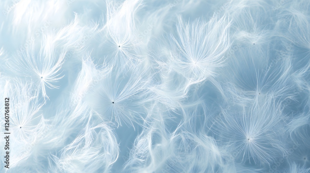 Aufkleber close-up of delicate dandelion seed heads. light blue tones create a serene and dreamy atmosphere. m