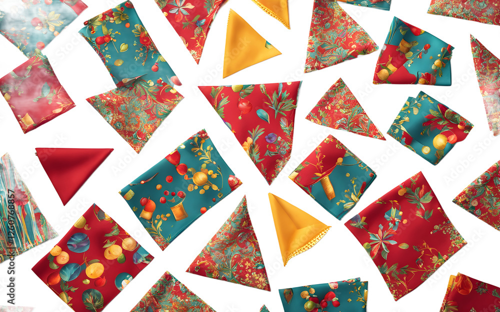 Poster A festive set of napkins with a party pattern, isolated on a empty plain background