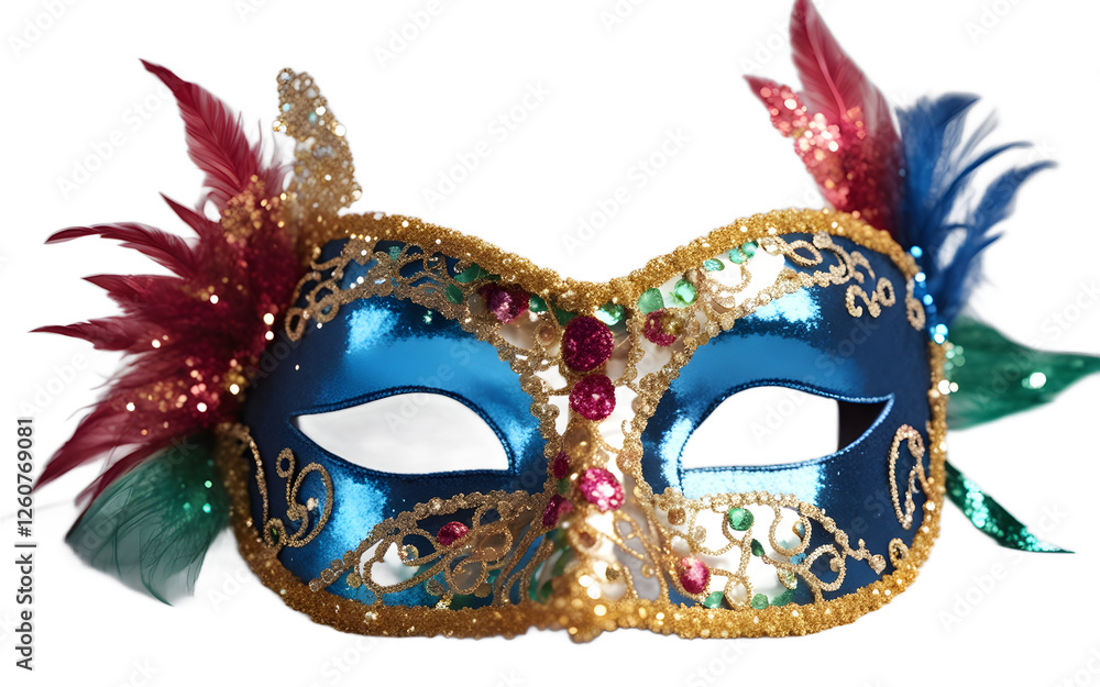 Aufkleber a fun masquerade mask with feather decorations, isolated on a empty plain background