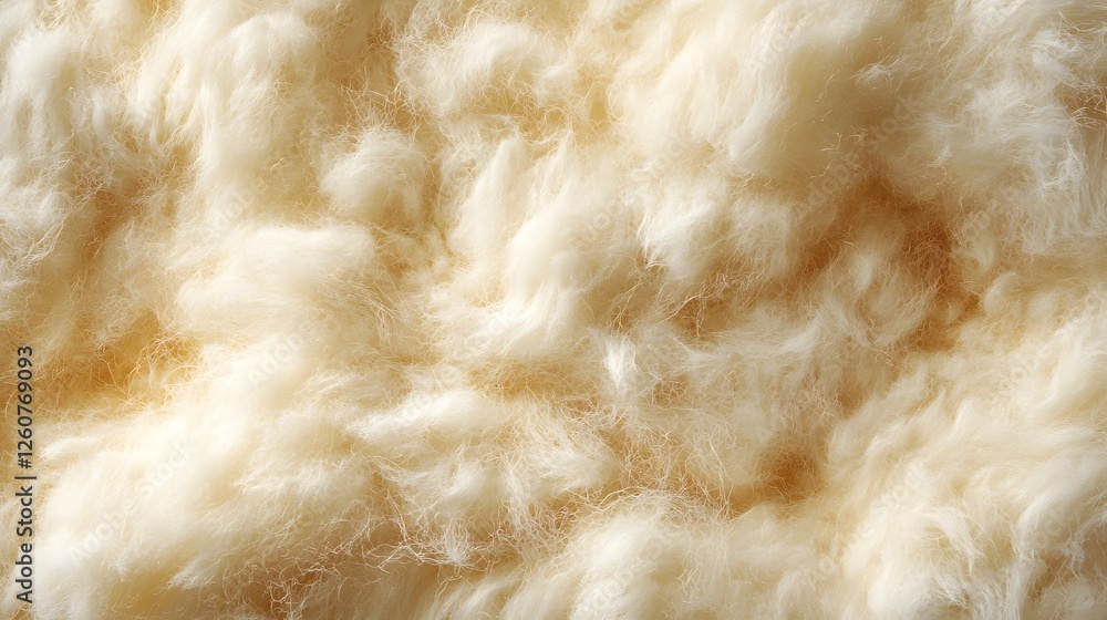 Poster close-up view of soft, creamy beige wool fiber. the texture is fluffy and natural. macro texture bac