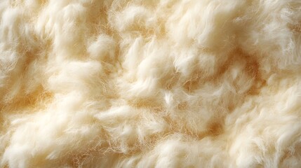 Close-up view of soft, creamy beige wool fiber. The texture is fluffy and natural. Macro Texture Backgrounds Fluffy stuffing Texture. Textured Creamy Beige Wool Fiber, Close-Up Macro Photography