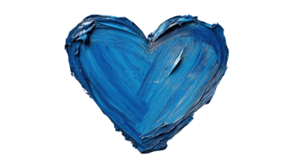 Blue heart painting representing love and affection on transparent background