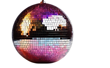 A large disco ball reflecting light, isolated on a empty plain background
