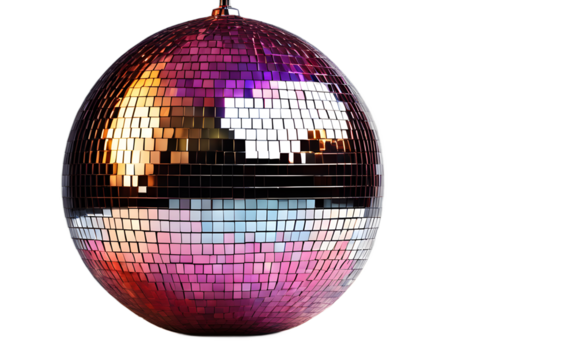 A large disco ball reflecting light, isolated on a empty plain background