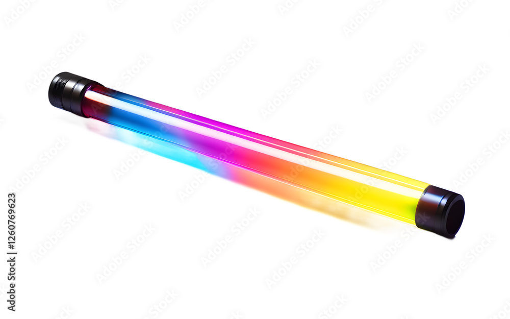 Poster A neon glow stick in multiple bright colors, isolated on a empty plain background
