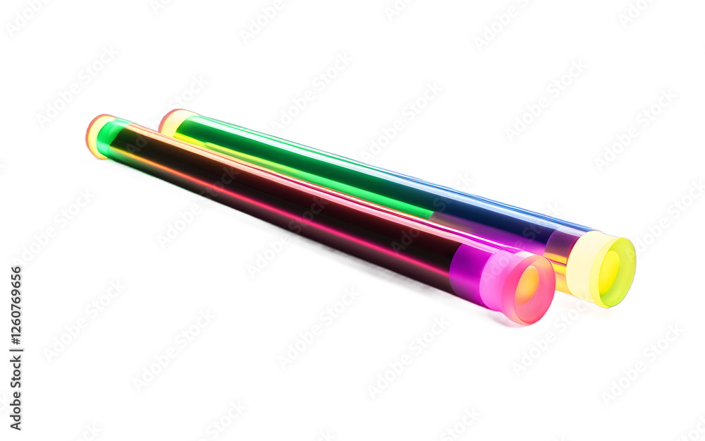 Poster A neon glow stick in multiple bright colors, isolated on a empty plain background
