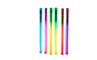 A neon glow stick in multiple bright colors, isolated on a empty plain background