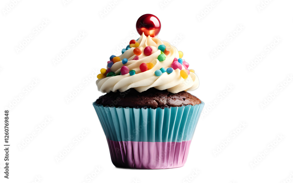 Aufkleber a party cupcake with a themed decoration on top, isolated on a empty plain background