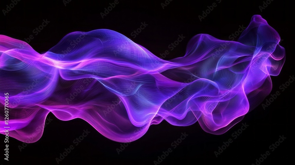 Poster intricate waves of light flow gracefully across a dark backdrop, showcasing a mesmerizing blend of g